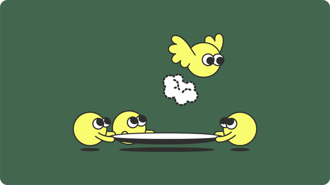 Illustration de trois oiseaux tenant un trampoline tandis qu'un oiseau bondit dessus, illustrant le lancement de Softstart