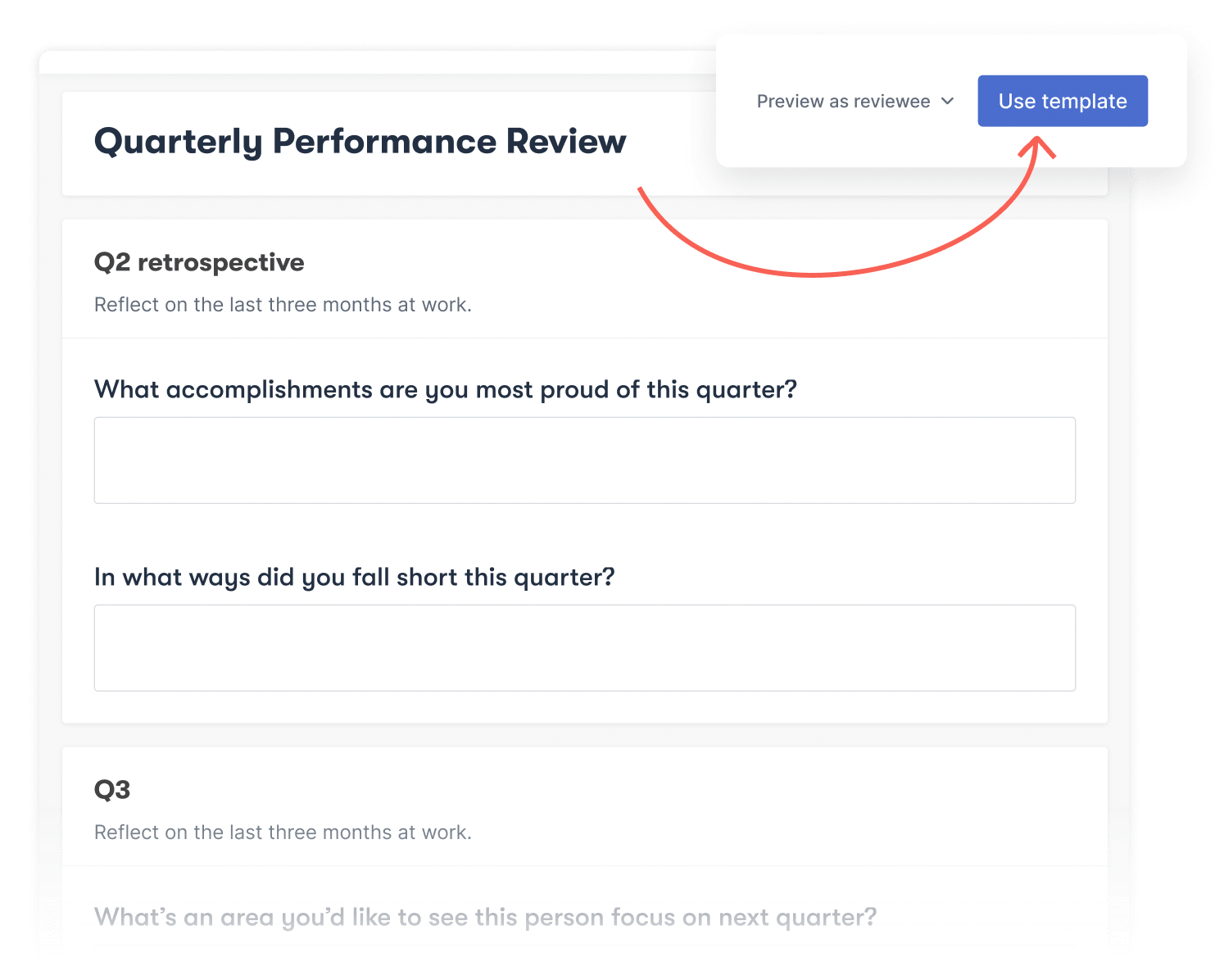 A preview of Officevibe's employee performance review template