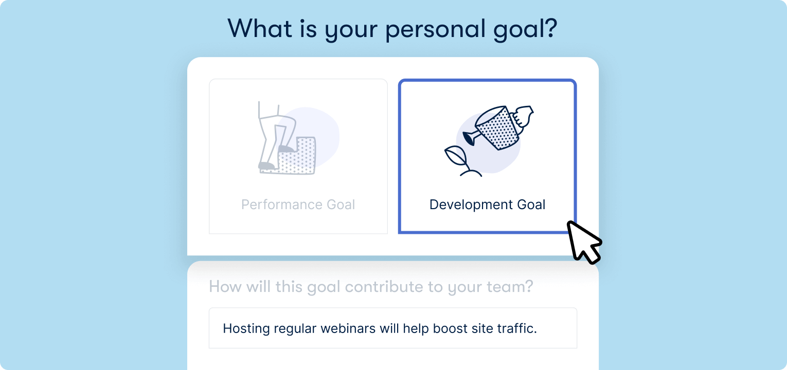 Screenshot of Officevibe's goal-setting feature, adding "Improve my public speaking skills" as a development goal