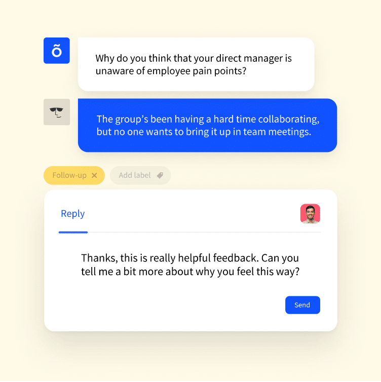 Example of a anonymous feedback from an employee to their manager on the Officevibe tool