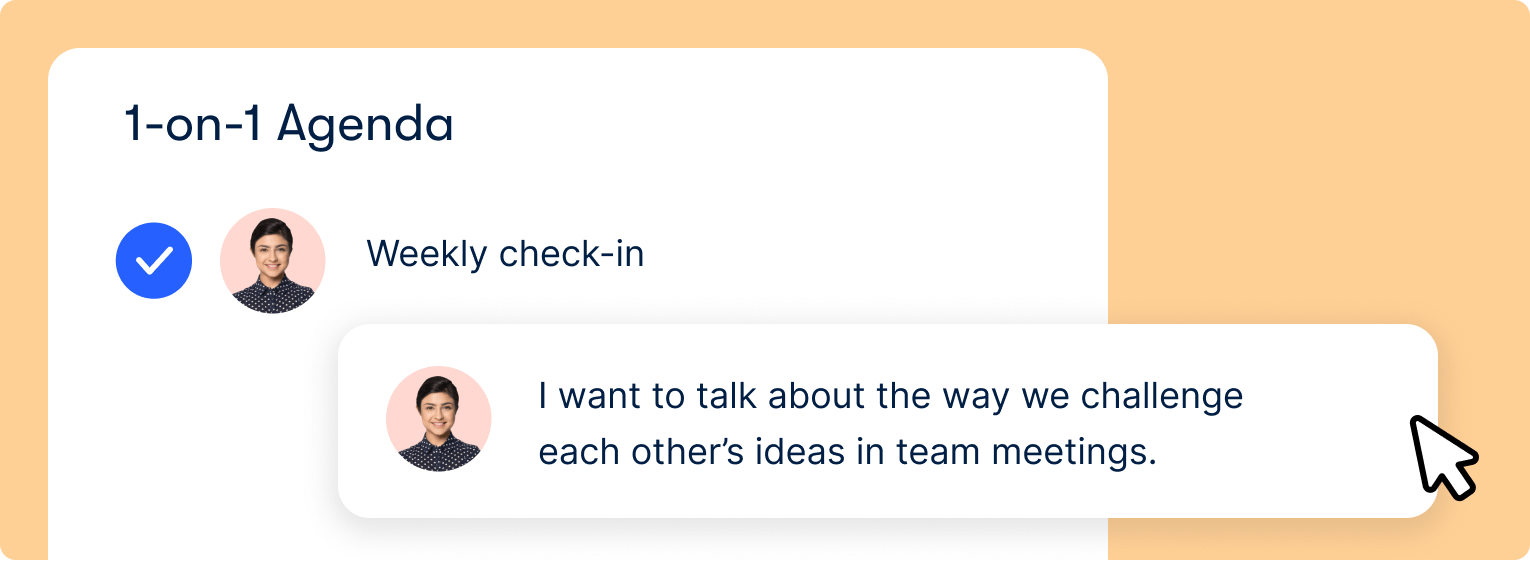Officevibe one-on-one agenda that you can add talking point