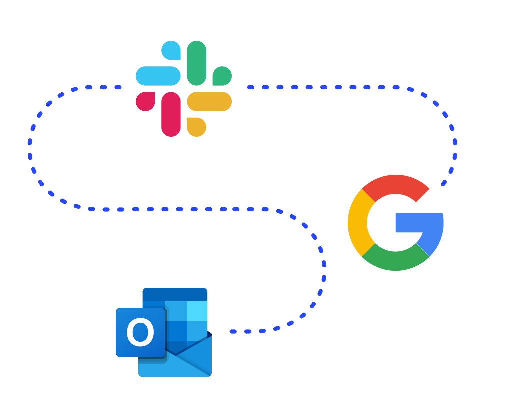 slack google and outlook logos connected together