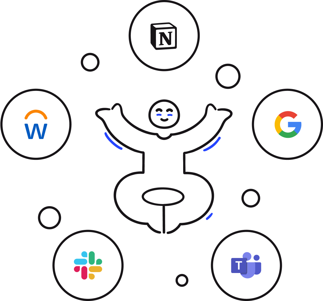 illustration with floating logos of HR integrations for Workleap onboarding